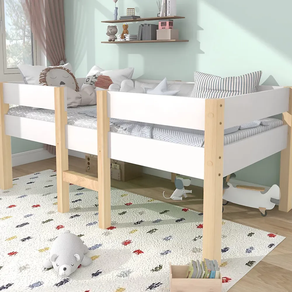 Okwish Lit cabane 90x200 cm - Lit enfant mi-hauteur avec protection antichute - Bois massif - Sans Matelas - Blanc* Lit Avec Rangement