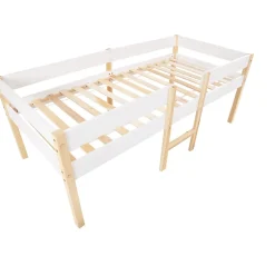 Okwish Lit cabane 90x200 cm - Lit enfant mi-hauteur avec protection antichute - Bois massif - Sans Matelas - Blanc* Lit Avec Rangement