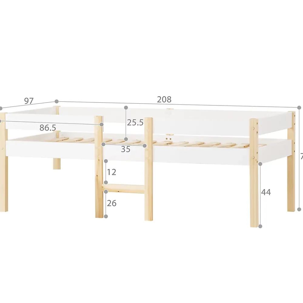Okwish Lit cabane 90x200 cm - Lit enfant mi-hauteur avec protection antichute - Bois massif - Sans Matelas - Blanc* Lit Avec Rangement