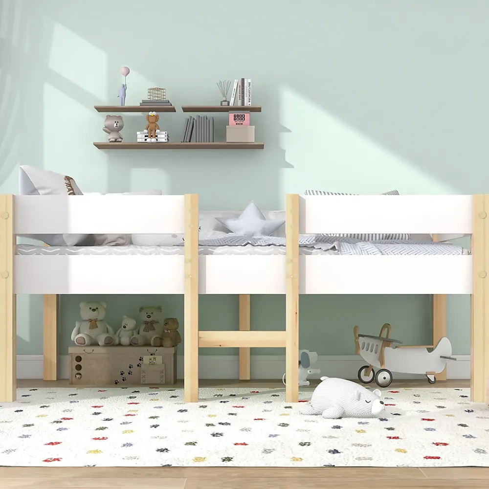 Okwish Lit cabane 90x200 cm - Lit enfant mi-hauteur avec protection antichute - Bois massif - Sans Matelas - Blanc* Lit Avec Rangement