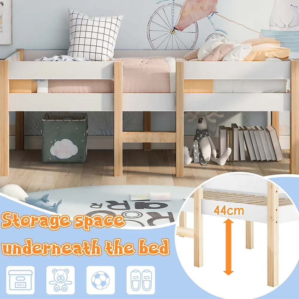 Okwish Lit cabane 90x200 cm - Lit enfant mi-hauteur avec protection antichute - Bois massif - Sans Matelas - Blanc* Lit Avec Rangement