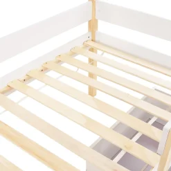 Okwish Lit cabane 90x190 cm - Lit mi-hauteur avec protection antichute et 2 tiroirs - Bois massif - Sans Matelas - Blanc*Enfant Lit Enfant