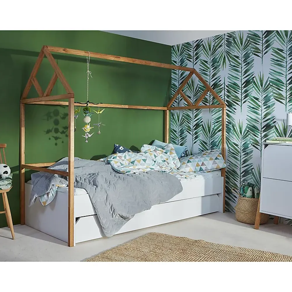 Petits-Meubles Lit cabane 90x200 sommier et tiroir inclus Bellamy Lotta Blanc*Enfant Lit Enfant