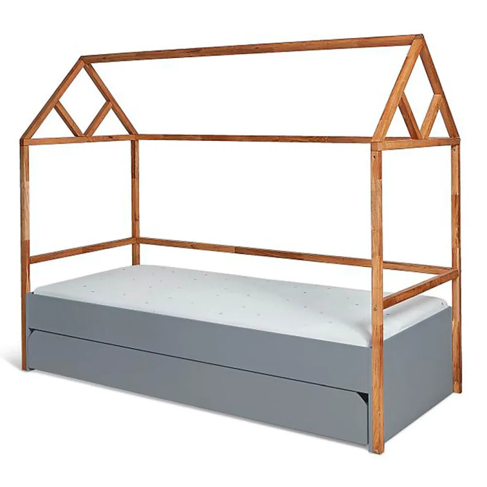 Lit cabane 90x200 sommier et tiroir inclus Bellamy Lotta Gris>Petits-Meubles Discount