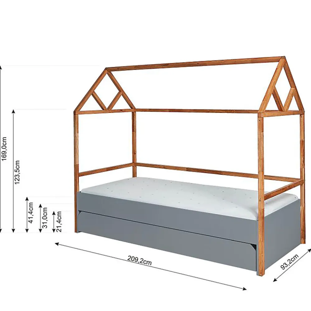 Lit cabane 90x200 sommier et tiroir inclus Bellamy Lotta Gris>Petits-Meubles Discount