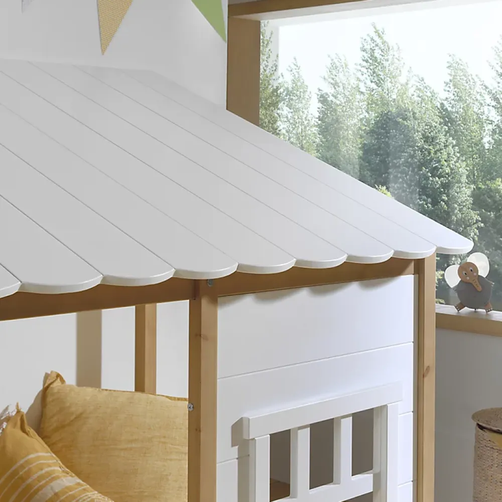 Petits-Meubles Lit cabane 90x200 sommier inclus Vipack Housebed Blanc et bois*Enfant Lit Enfant