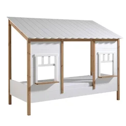 Petits-Meubles Lit cabane 90x200 sommier inclus Vipack Housebed Blanc et bois*Enfant Lit Enfant
