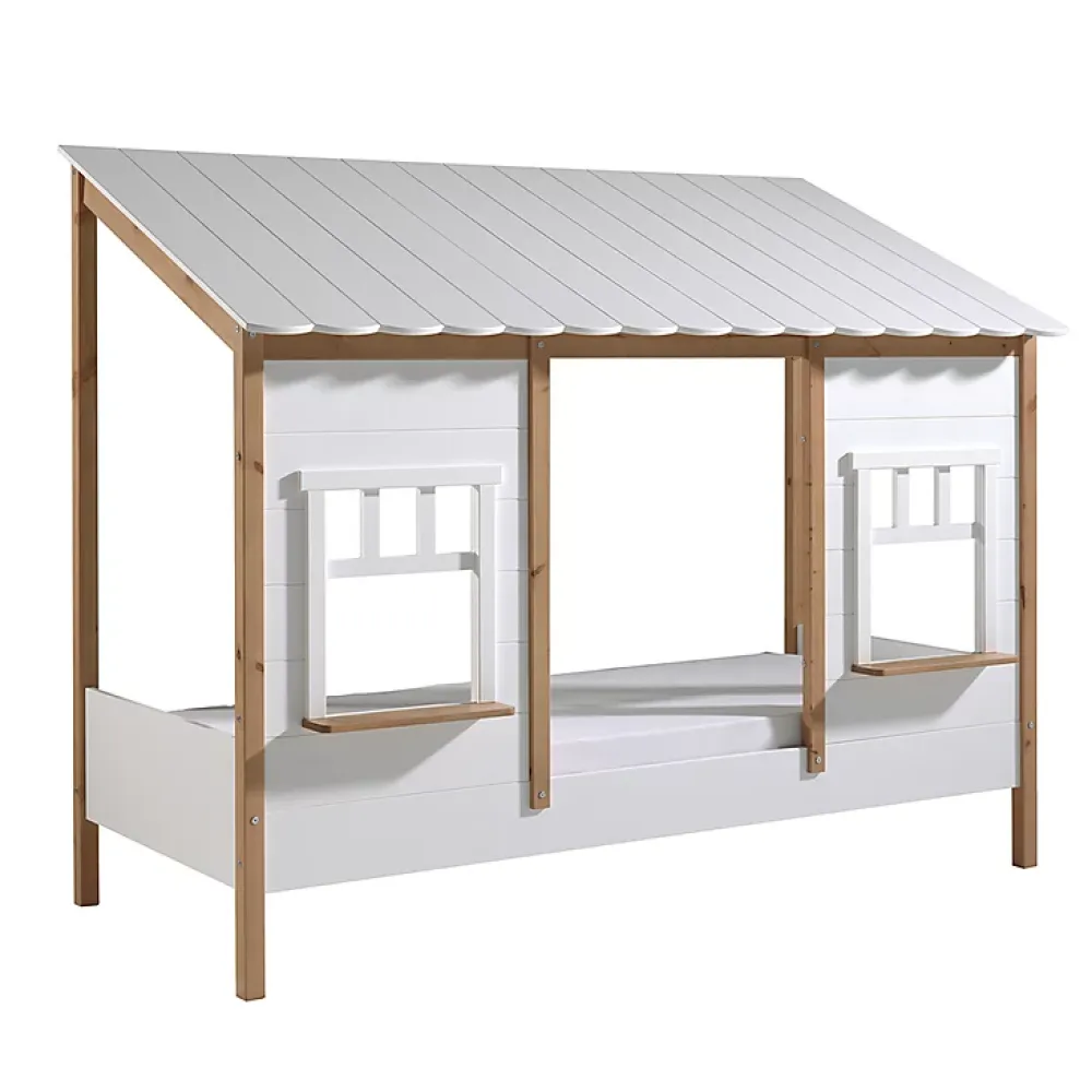 Petits-Meubles Lit cabane 90x200 sommier inclus Vipack Housebed Blanc et bois*Enfant Lit Enfant