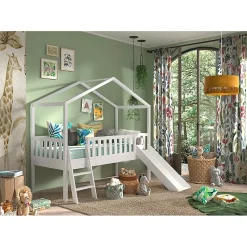 Petits-Meubles Lit cabane 90x200 toboggan sommier inclus Vipack Dallas Blanc*Enfant Lit Enfant