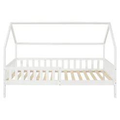 [En.Casa] Lit cabane Ydre bois de pin 120 x 200 cm blanc en.casa*Enfant Lit Enfant