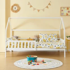 [En.Casa] Lit cabane Ydre bois de pin 120 x 200 cm blanc en.casa*Enfant Lit Enfant
