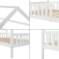 [En.Casa] Lit cabane Ydre bois de pin 120 x 200 cm blanc en.casa*Enfant Lit Enfant