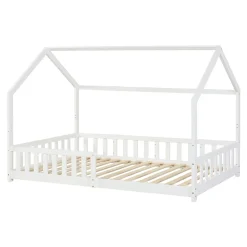 [En.Casa] Lit cabane Ydre bois de pin 120 x 200 cm blanc en.casa*Enfant Lit Enfant