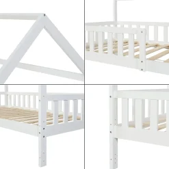 [En.Casa] Lit cabane Ydre bois de pin 90 x 200 cm blanc en.casa*Enfant Lit Enfant