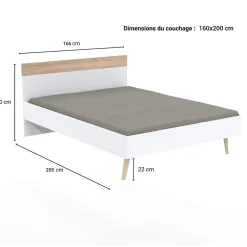 Lit CAMPER 160x200 cm / Décor chêne blanchi et blanc><noscript><img width=