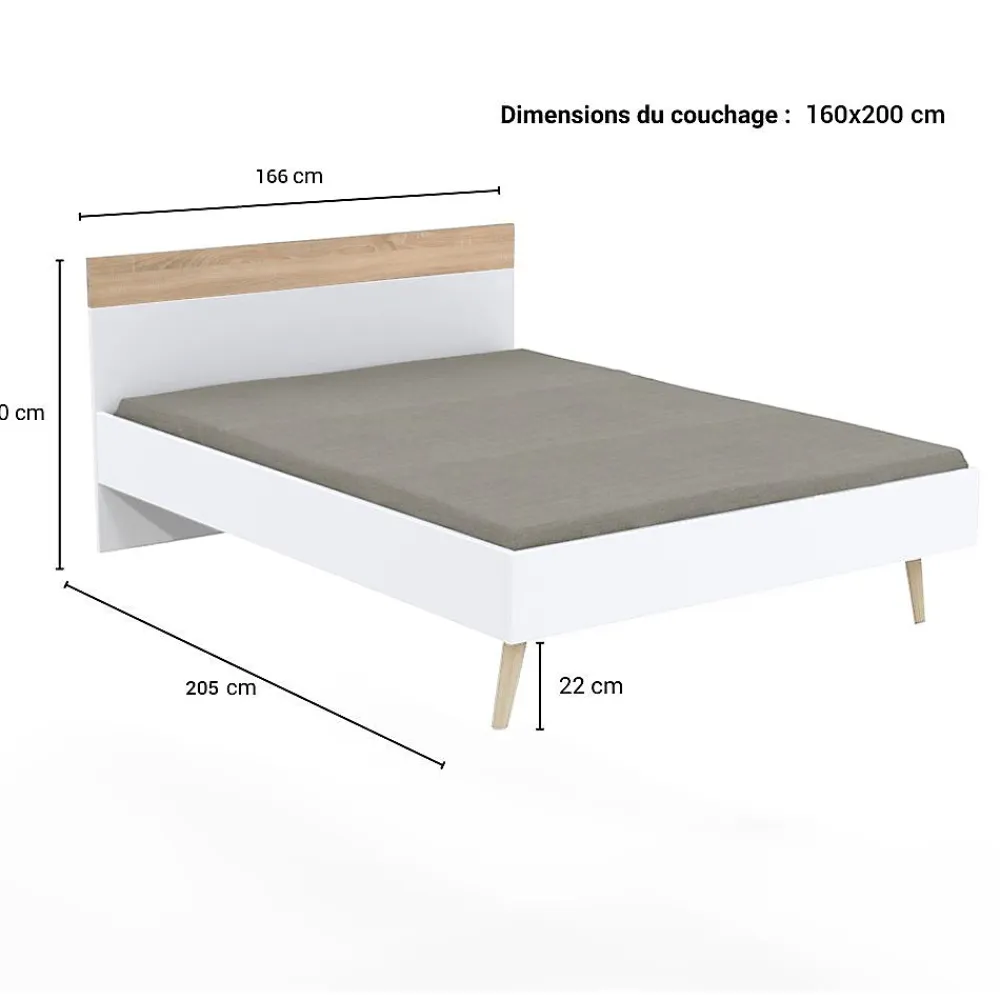 Lit CAMPER 160x200 cm / Décor chêne blanchi et blanc>Weber Industries Clearance
