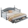 Lit canapé extensible pin 90 190 par 180 190 colonnes dossier accoudoirs tiroirs sommier multifonction gris>Redom New