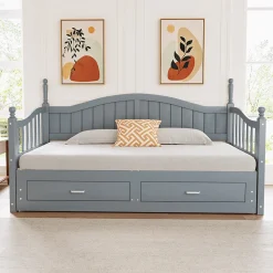 Lit canapé extensible pin 90 190 par 180 190 colonnes dossier accoudoirs tiroirs sommier multifonction gris>Redom New