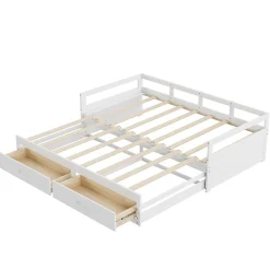 Redom Lit canapé extensible quatre vingt dix cent quatre vingt par deux cents bois de pin avec tiroirs sommier rangement blanc* Lit Avec Rangement