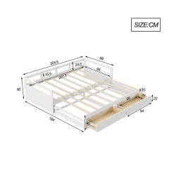 Redom Lit canapé extensible quatre vingt dix cent quatre vingt par deux cents bois de pin avec tiroirs sommier rangement blanc* Lit Avec Rangement