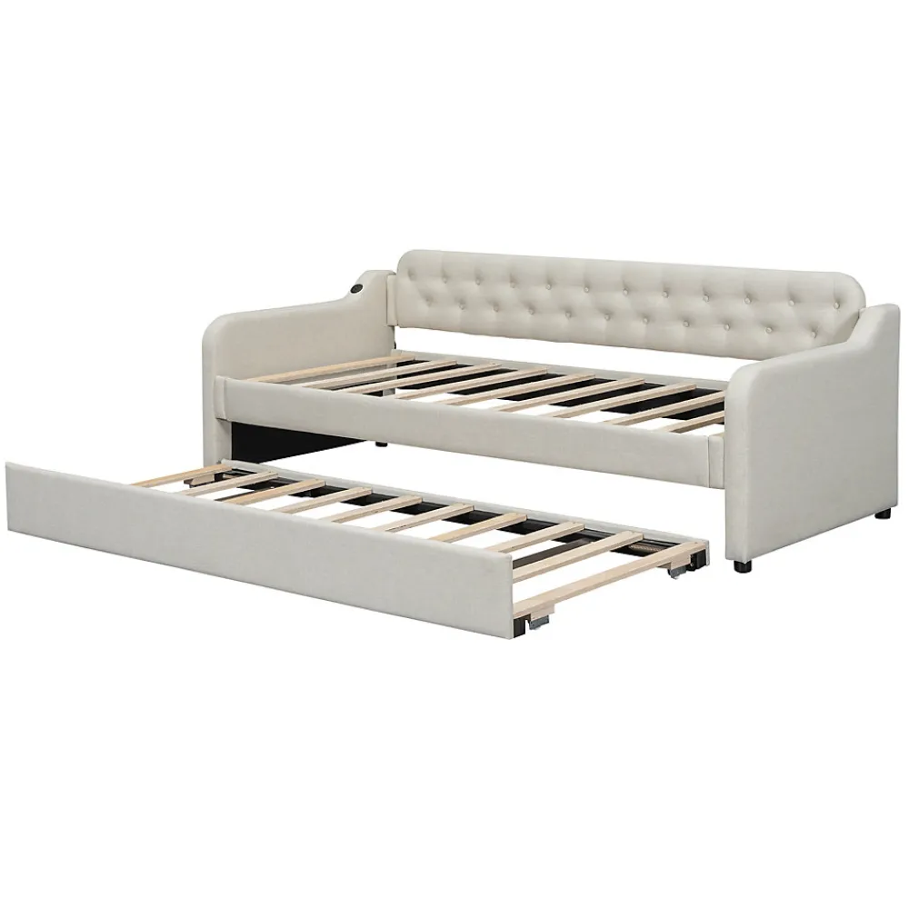 Lit Canapé 90x200cm, Avec Lit Escamotable, USB, Beige>Fortuna lai Best