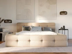 Vente-unique Lit capitonné 160 x 200 cm - Tissu chiné - Beige - LERUCO* Lit Double
