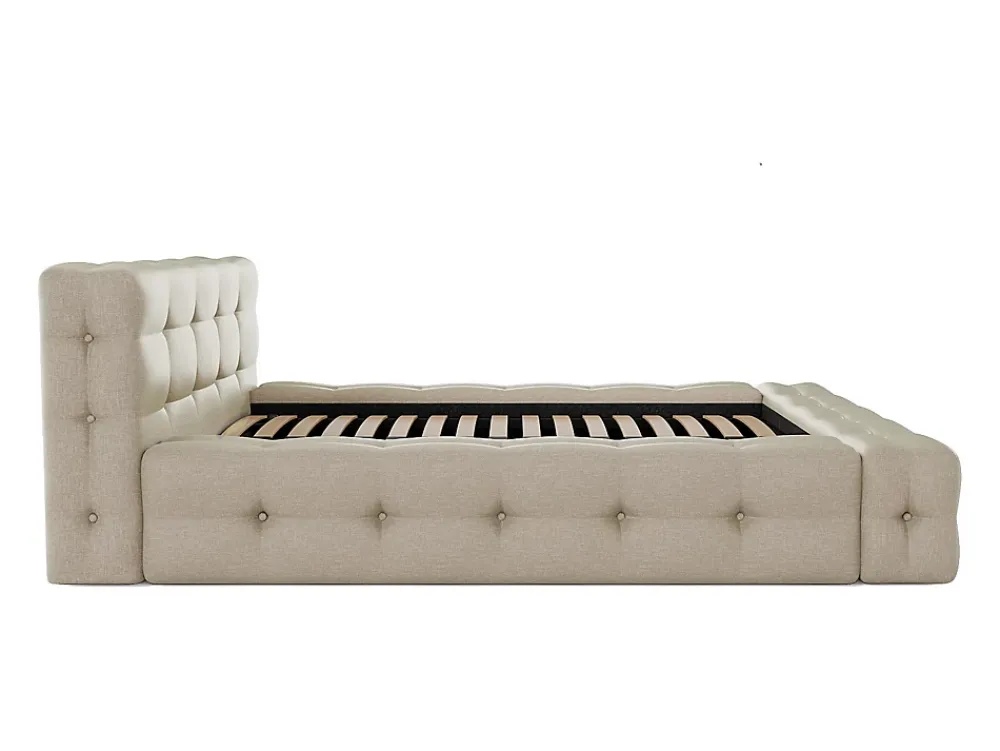 Vente-unique Lit capitonné 160 x 200 cm - Tissu chiné - Beige - LERUCO* Lit Double