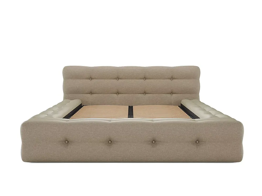 Vente-unique Lit capitonné 160 x 200 cm - Tissu chiné - Beige - LERUCO* Lit Double