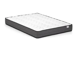 Vente-unique Lit capitonné 140 x 190 cm - Tissu chiné - Beige + Sommier + Matelas - LERUCO* Lit Double