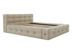 Vente-unique Lit capitonné 140 x 190 cm - Tissu chiné - Beige + Sommier + Matelas - LERUCO* Lit Double
