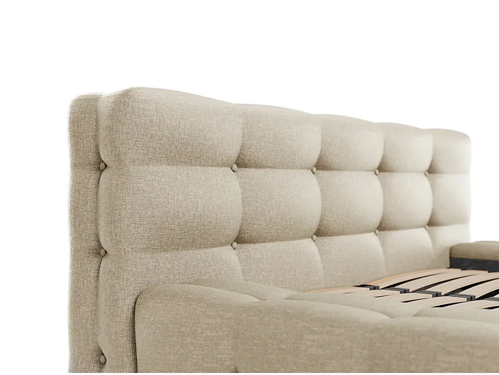 Vente-unique Lit capitonné 140 x 190 cm - Tissu chiné - Beige + Sommier + Matelas - LERUCO* Lit Double