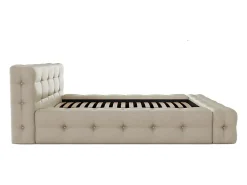 Vente-unique Lit capitonné 140 x 190 cm - Tissu chiné - Beige + Sommier + Matelas - LERUCO* Lit Double