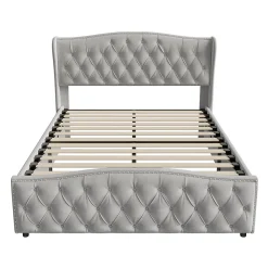Lit Capitonné, 140 X 200 Cm, Avec Sommier à Lattes Et Rangement, Hydraulique Double, Velours><noscript><img width=