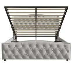 Lit Capitonné, 140 X 200 Cm, Avec Sommier à Lattes Et Rangement, Hydraulique Double, Velours><noscript><img width=