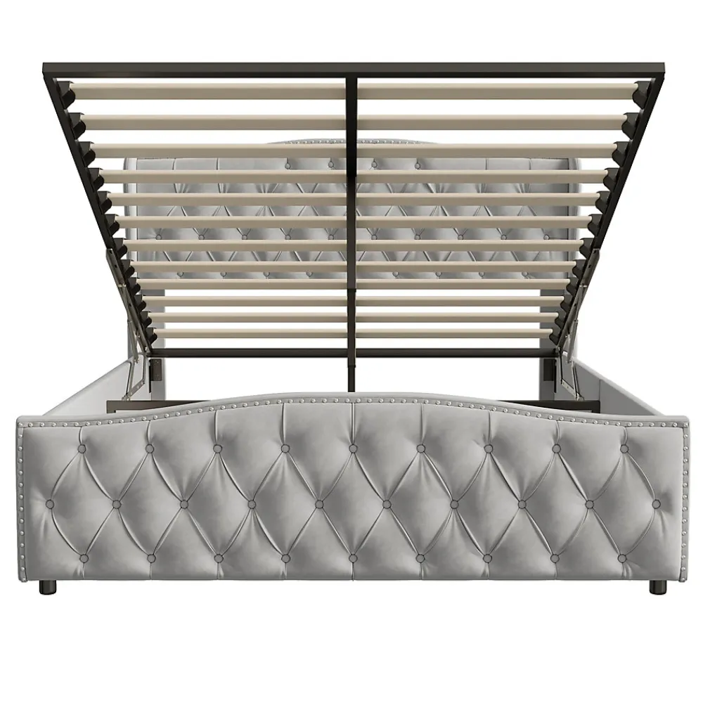 Lit Capitonné, 140 X 200 Cm, Avec Sommier à Lattes Et Rangement, Hydraulique Double, Velours>Simple Life Hot