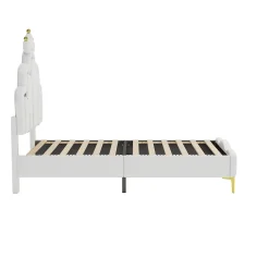 Simple Life Lit Capitonné 90 X 200 Cm,en Forme De Couronne,en Cuir Pu,lit LED Avec Sommier à Lattes,blanc* Lit Coffre