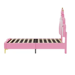 Lit Capitonné 90 X 200 Cm,en Forme De Couronne,en Cuir Pu,lit LED Avec Sommier à Lattes,rose><noscript><img width=