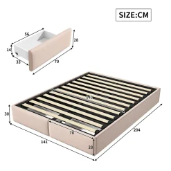ProximaX Lit capitonné 140 x 200cm, lit plateforme, lit capitonné sans tête de lit, avec rangement hydraulique et 2 tiroirs, beige* Lit Coffre