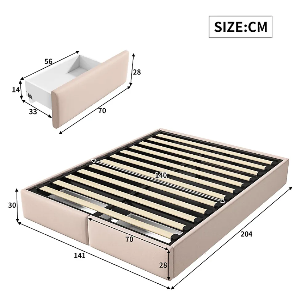 ProximaX Lit capitonné 140 x 200cm, lit plateforme, lit capitonné sans tête de lit, avec rangement hydraulique et 2 tiroirs, beige* Lit Coffre