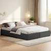 ProximaX Lit capitonné 140 x 200cm, lit plateforme, lit capitonné sans tête de lit, avec rangement hydraulique et 2 tiroirs, gris* Lit Coffre