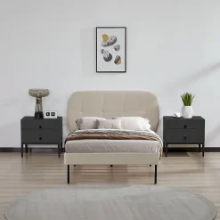 [En.Casa] Lit capitonné Porvoo 90 x 200 cm beige en.casa* Lit Simple