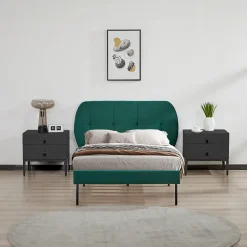 Lit capitonné Porvoo 90 x 200 cm vert foncé en.casa>[En.Casa] Online