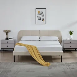 [En.Casa] Lit capitonné Porvoo 140 x 200 cm beige en.casa* Lit Double