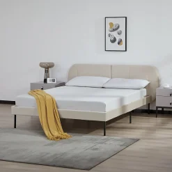 [En.Casa] Lit capitonné Porvoo 140 x 200 cm beige en.casa* Lit Double