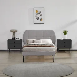Lit capitonné Porvoo 90 x 200 cm gris en.casa>[En.Casa] Clearance