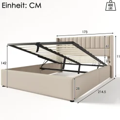 Simple Life Lit capitonné,160 x 200 cm, avec sommier à lattes hydraulique, avec espace de rangement,beige* Lit Coffre