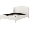 ModernLuxe Lit capitonné 140x190 cm - Tête de lit à oreilles - Pieds en bois d'hévéa - Sommier à lattes - Tissu bouclé - Blanc(sans matelas)* Lit Double