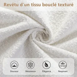 ModernLuxe Lit capitonné 140x190 cm - Tête de lit à oreilles - Pieds en bois d'hévéa - Sommier à lattes - Tissu bouclé - Blanc(sans matelas)* Lit Double