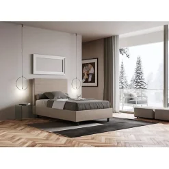 Ityhome Lit capitonné 120x190 simili cuir gris tourterelle Focus sans sommier* Lit Coffre