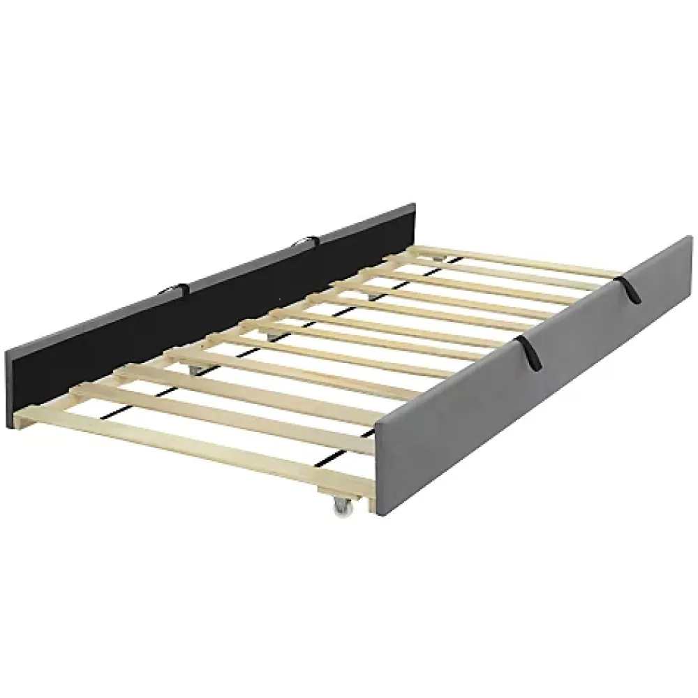 ModernLuxe Lit capitonné 90x190cm - lit gigogne - velours - gris (matelas non inclus)* Lit Gigogne